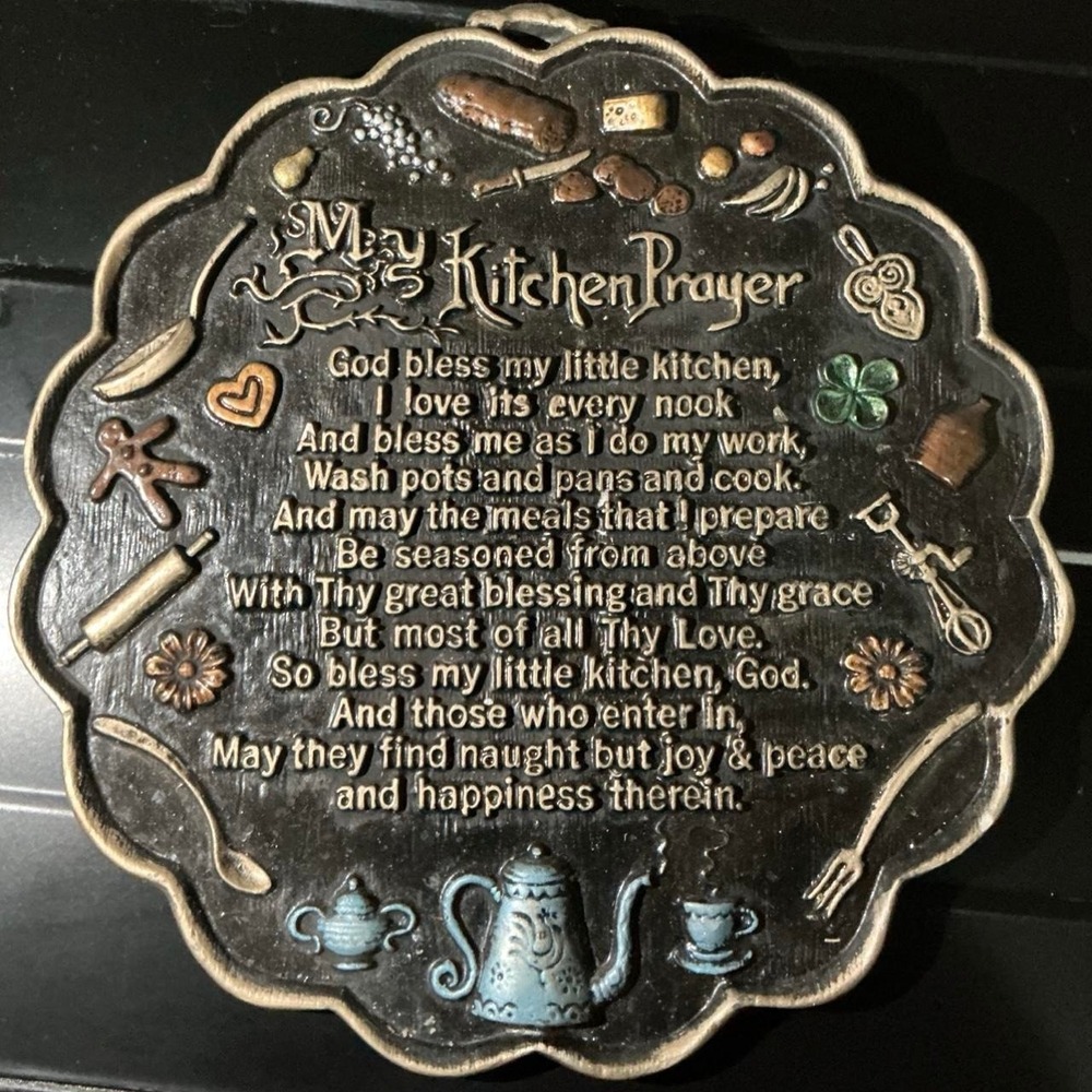 Vintage MCM Chalkware My Kitchen Prayer Wall Plaque Plax Plaster Decor 10"